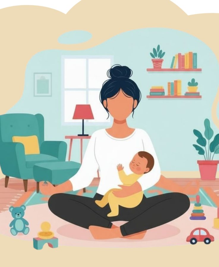 Illustration of a mom holding her baby